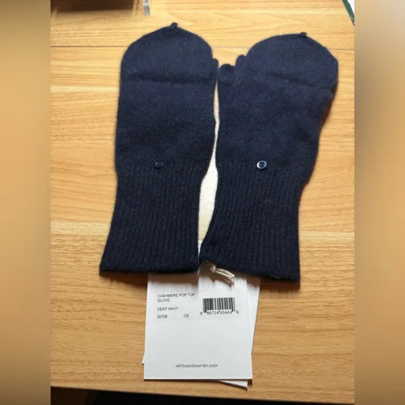 White + Warren Deep Navy 100% Cashmere Beanie Hat & Pop-Top Gloves Set NWT